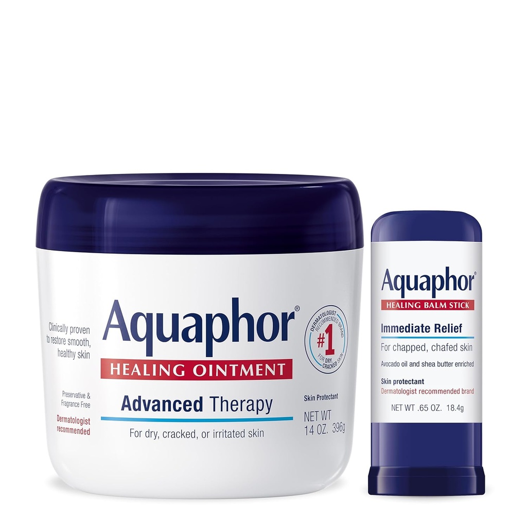 Aquaphor Advanced Therapy Healing Salve Hudbeskyttende (14 Oz) + Healing Balm Stick med Avocado Oil og Shea Butter (0,65 Oz)