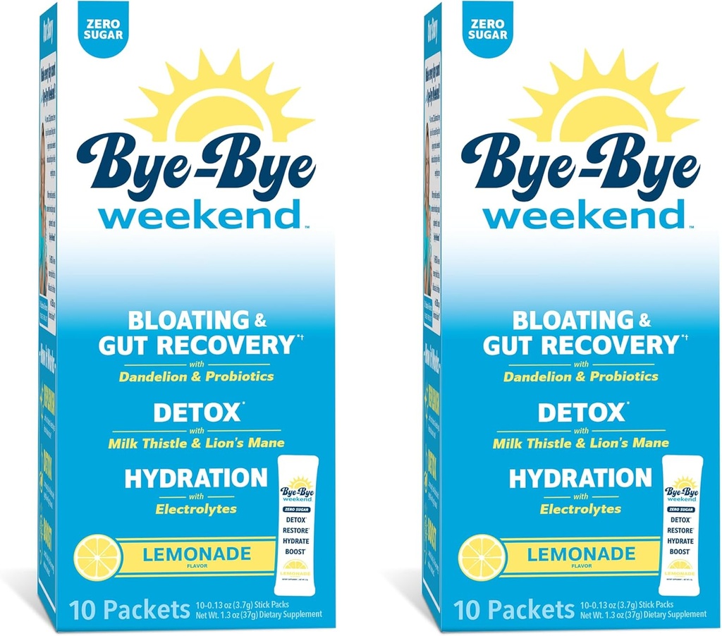 Detox Drink Mix w / Electrolytes - for Bloating, Recovery, Træthed, Brain Fog - Probiotika, Lions Mane, Milk Thistle - Zero Sugar Lemonade - 20 Pack