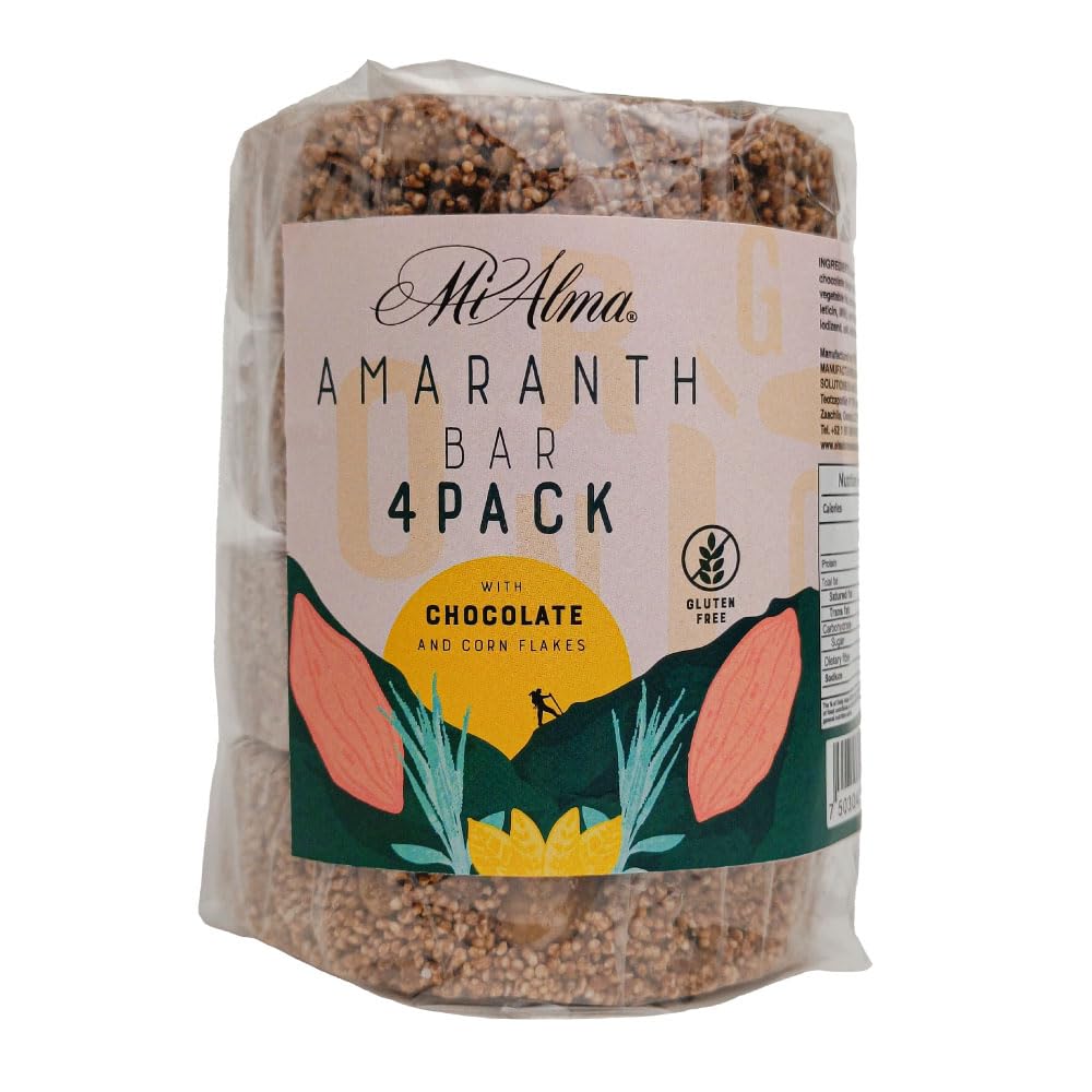 Mi Alma, 4 BAR PACK Amaranth Bar med chokolade og cornflakes JEP, Barra de Amaranto con Chokolade, Super Food, Gluten Free, Sund Snack, 8.4 oz