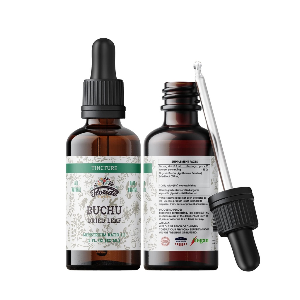 Buchu Tincture, Organic Buchu Extract (Agathosma Betulina) Tørret Leaf Health Supplement, Non- GMO i Cold- Pressed Organic Vegetabilsk Glycerin 2 oz, 670 mg