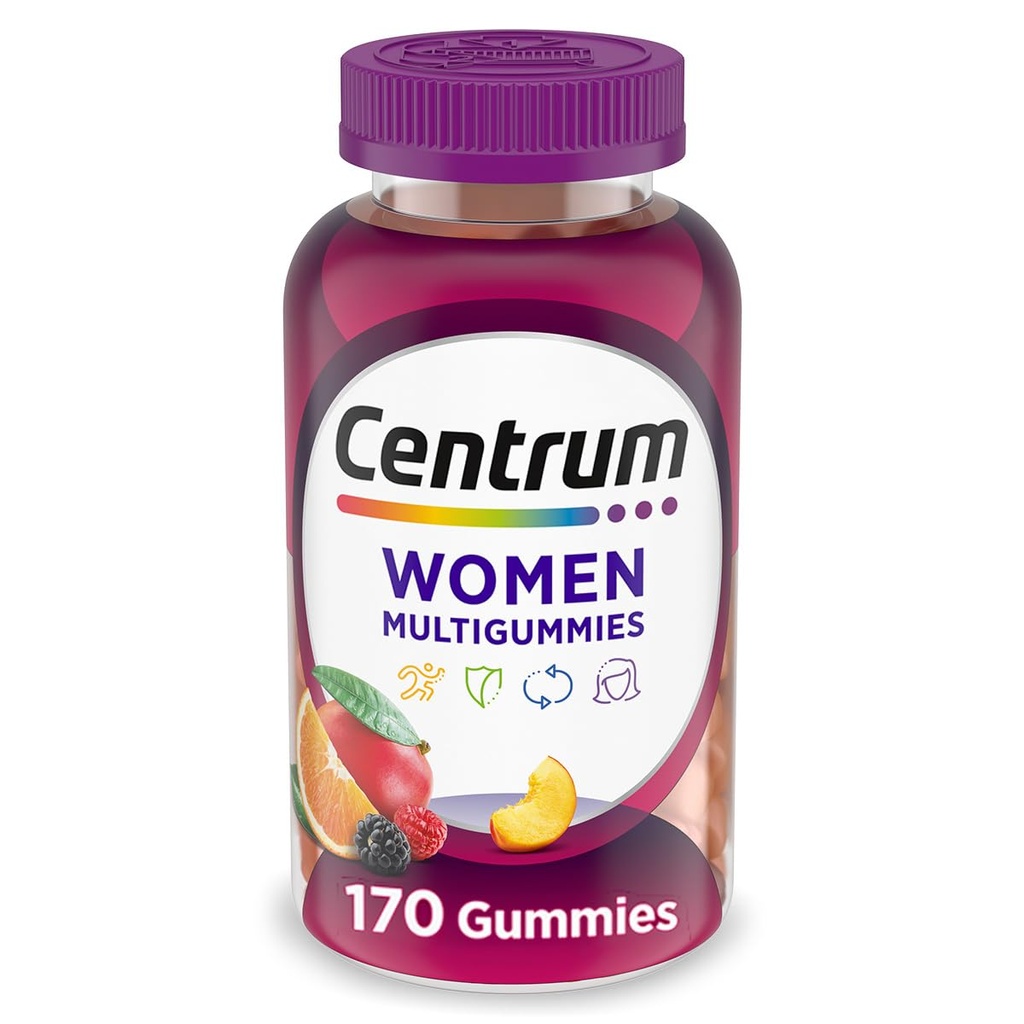 Centrum MultiGummies Gummy Multivitamin til kvinder, Multivitamin / Multimineral supplement med vitamin D3, B og antioxidanter, Diverse Frugtsmag - 170 Tæl