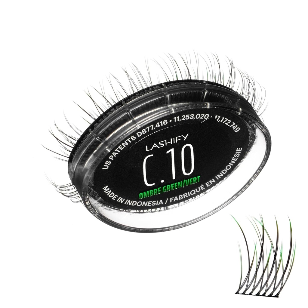 Lashify Curl 10mm Gossamer Eyelash Extensions Genfyld i Ombre Green, Easy gør det selv False Lashs for en naturlig look