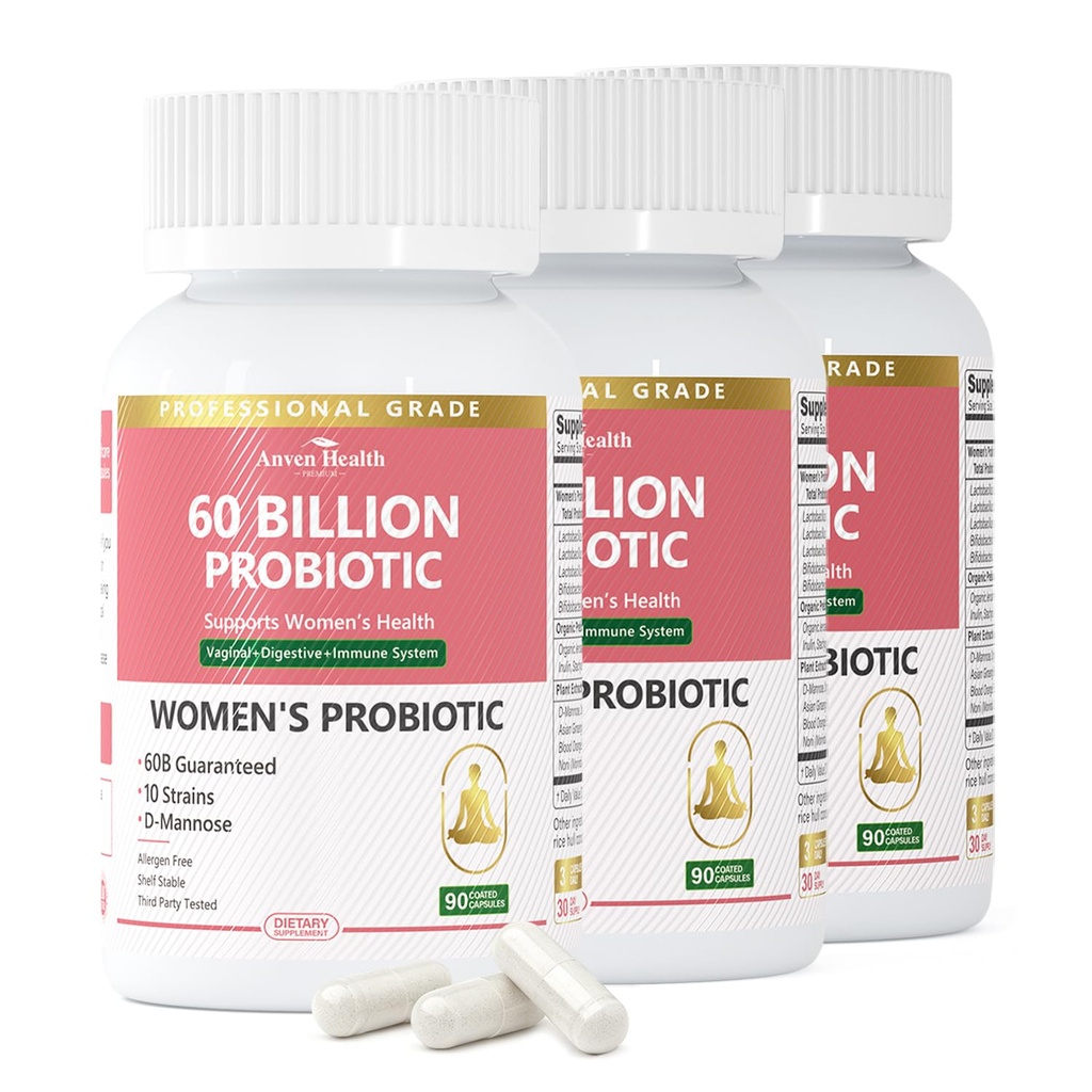 Probiotika og Prebiotika til kvinder pH Balance & fordøjelsessundhed - 60 Millioner Vaginal Probiotika med kranbær & D- Mannose til Gut, urinveje, immunforsvar, Vegan & Non- Gmo; 270 Kapsler