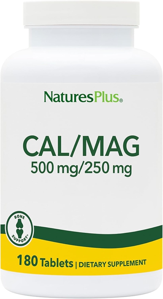 NaturePlus Cal / Mag - 180 Vegetariske tabletter - 500 mg Calcium, 250 mg Magnesium - Understøtter energiproduktion & samlet velvære - 180 Servering