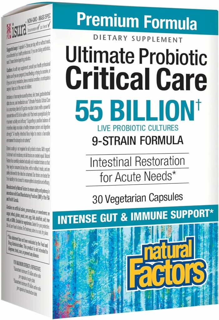 Naturlige faktorer Ultimate Probiotisk Kritisk Care, Understøtter Intestinal Restaurering, 9 Stammer, 55 Millioner CFU