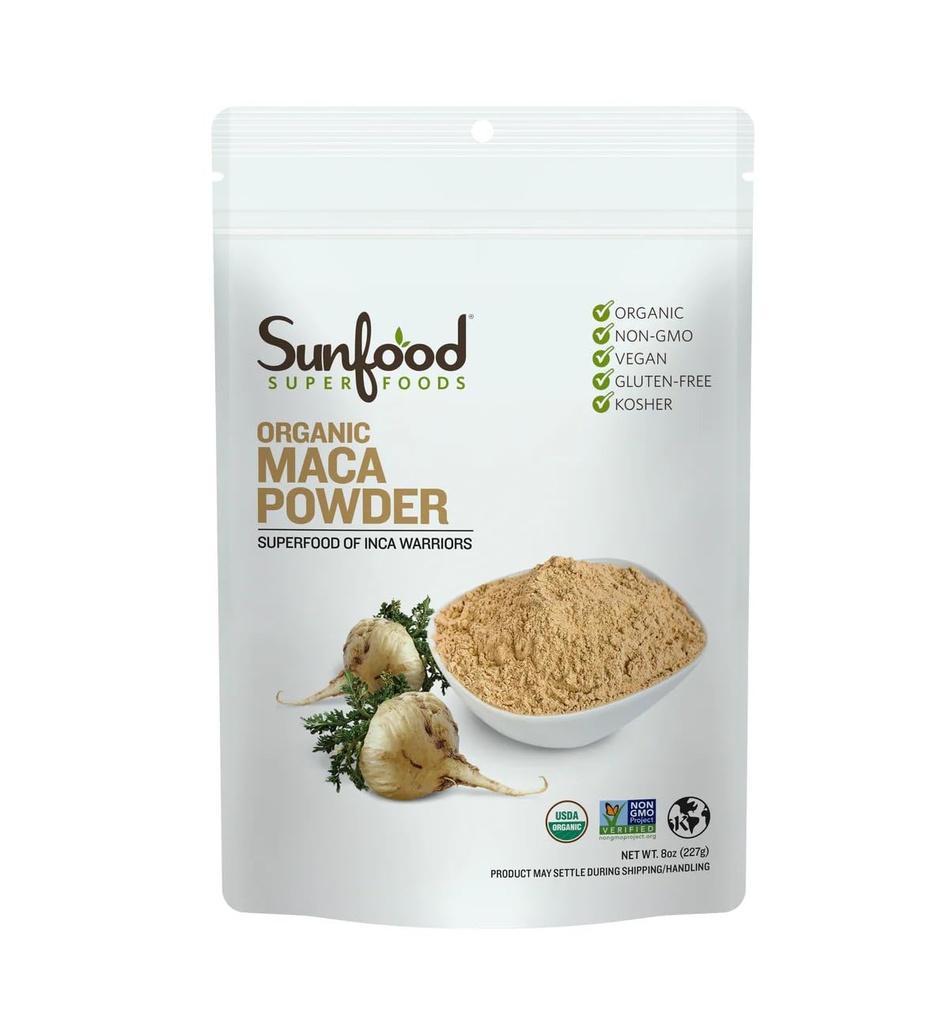Solmad Superfood Organic Maca Powder til mænd og kvinder - Maca Root Powder Organic med adaptogener, Brug i smoothies & andre opskrifter, Peruvian, Vegan - 8 Oz Bag
