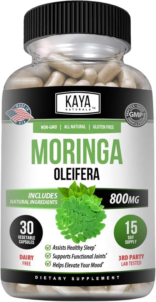 Kaya Naturals Moringa Leaf Extract - Komplet grønne superfood supplement - Pure Miracle Tree Moringa - Boost Energy naturligt - Nutrient Dense Vitaminer til voksne - 30 Veggie Count