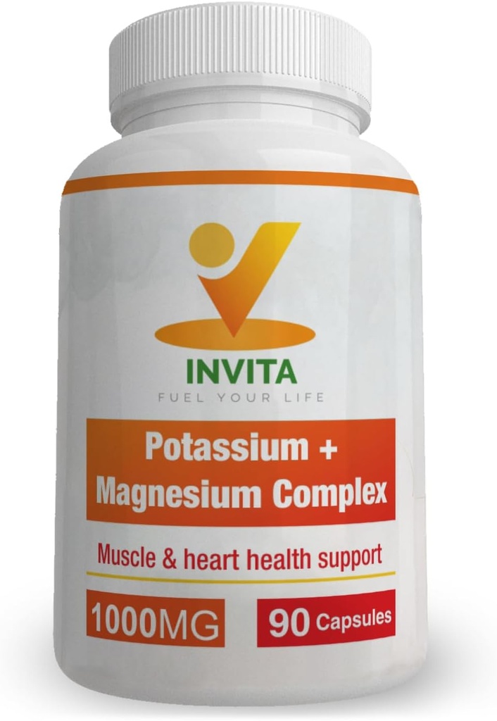 Invita Kalium Magnesium Complex 1000 MG for ben & muskel Support I (90 kapsler) - High Absorption Kalium Aspartat med Magnesium Aspartatoxid Glycinat Gluconat & CITate