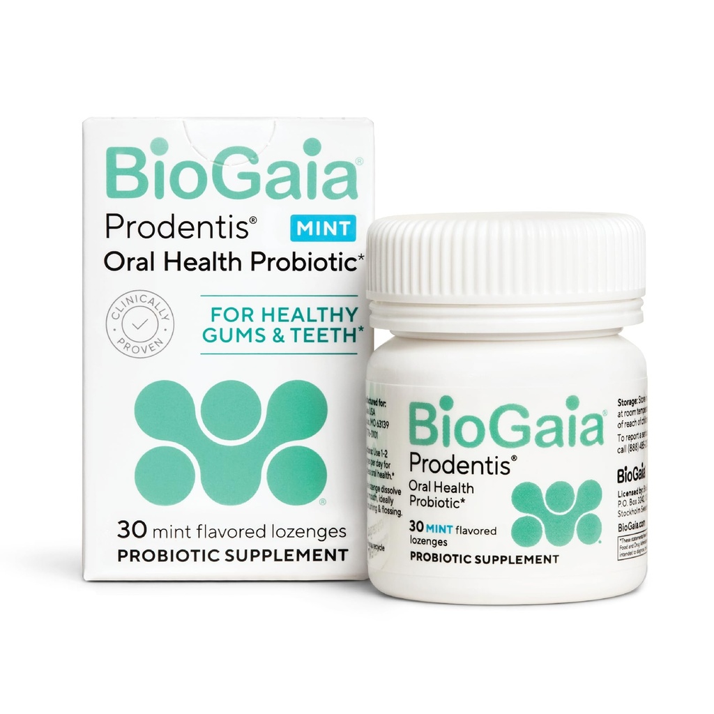 BioGaia Prodentis • 124; oral probiotika • 124; fremmer sunde gummer & tænder • 124; forsvarer mod dårlig ånde & tandproblemer • 124; Forbedrer oral sundhed • 124; Mint Flavored Dental Probiotisk Lozenge