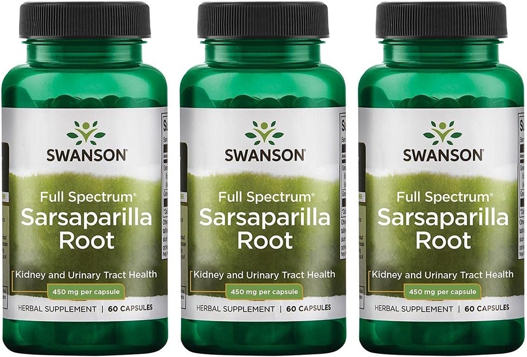 Swanson Sarsaparilla Root- Traditional Herbal Supplement fremme hud sundhed, urinveje & Nyre Support-Natural Formel Support Samlet sundhed & Wellness- (60 kapsler, 450mg Hver) 3 Pack