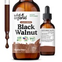 Wild & Organic Black Walnut Tincture - Rensning Detox med Black Walnut Hull Extract - Urtetilskud til Gut Detox Rensning og fordøjelsesbesvær - Vegansk, Sukker & Alkoholfri - 2 fl oz