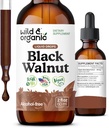 Wild & Organic Black Walnut Tincture - Rensning Detox med Black Walnut Hull Extract - Urtetilskud til Gut Detox Rensning og fordøjelsesbesvær - Vegansk, Sukker & Alkoholfri - 2 fl oz