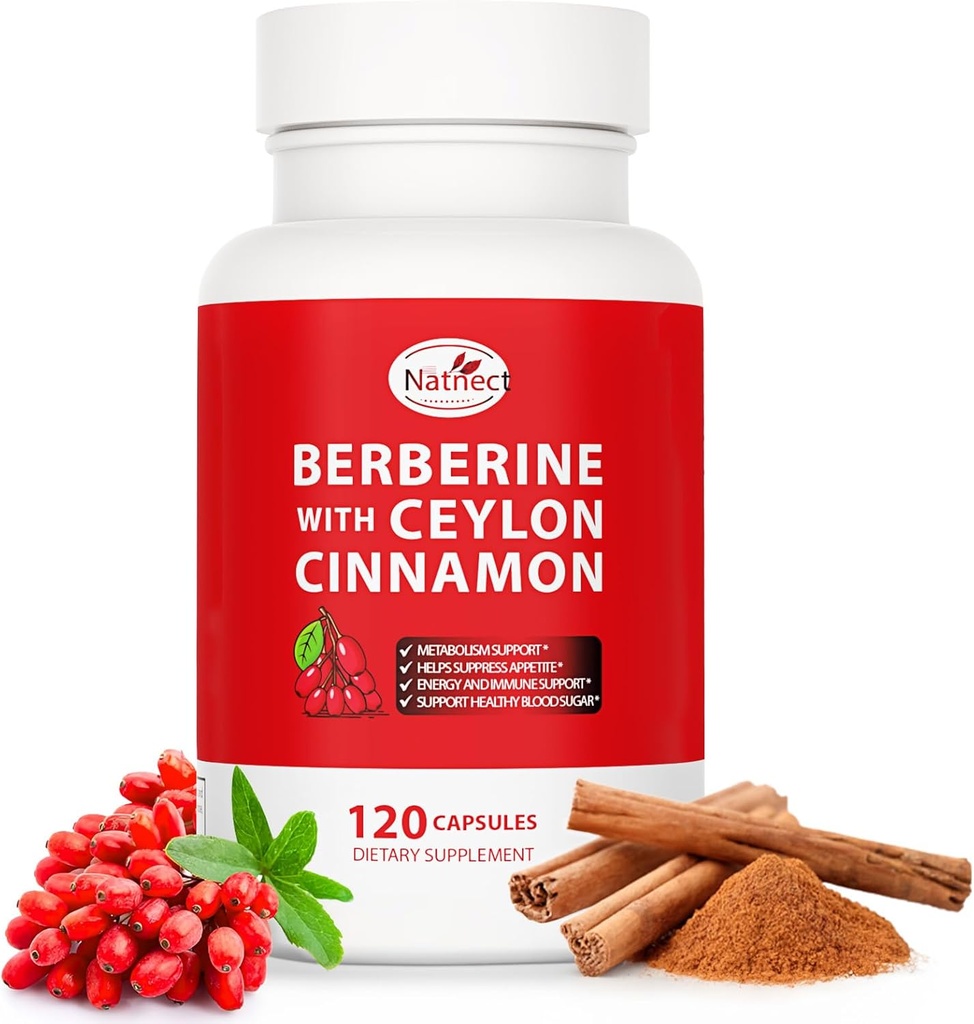 Berberine tillæg med Ceylon Cinnamon, Lakrids Extract, Berberine 6X for sund vægthåndtering, Metabolisme og immunforsvar (120 kapsler)