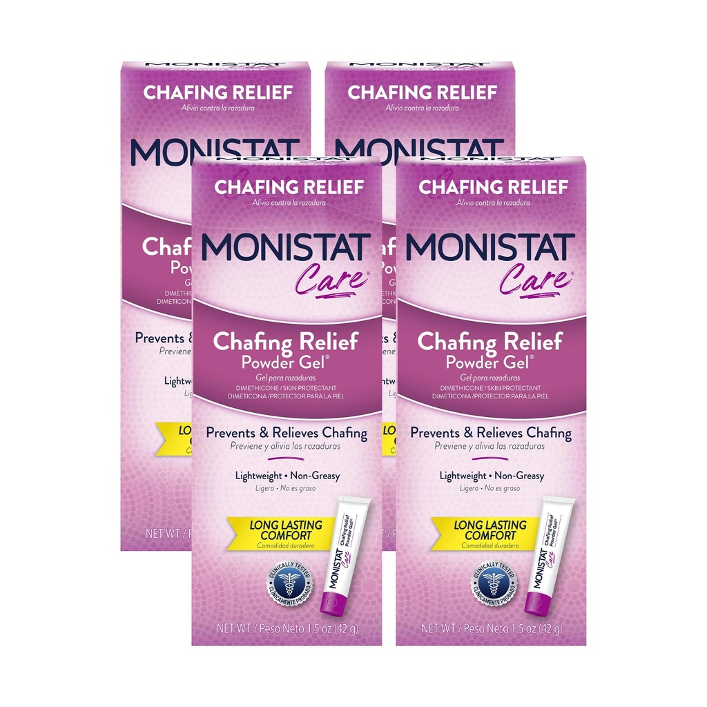 Monistat Chafing Relief Powder Gel, Long- Language Anti- Chafing Protection for Bikini Area, Thirs and Bra Lines, 1,5 Oz, Pack of 4
