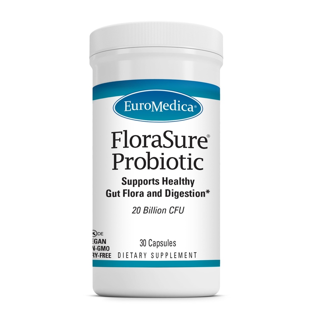 EuroMedica FloraSure Probiotic - fordøjelse supplement til støtte mod lejlighedsvis Bloating & Support Gas Relief - Gut Health Support Supplement med Bifidobacterium Bifidum - 30 kapsler