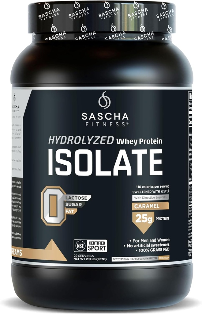 SASCHA FITESS Hydrolysed Whey Protein Isolate, 100% Grass- Fed (2,11 Pounds) (Caramel Flavor)