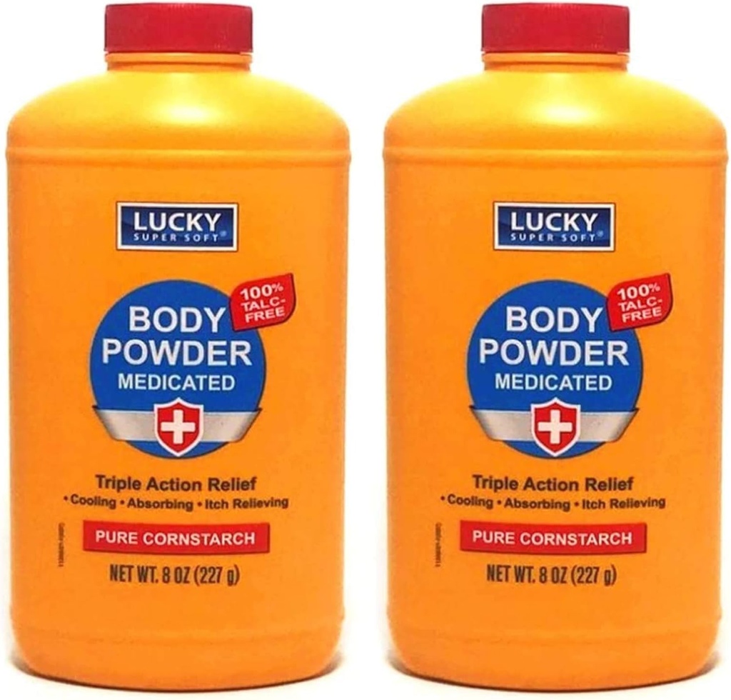 2 stk Body Powder Medicated 8 oz against 124; Triple Action Relief 100% Talc- Free against 124; Body Powder for Body Odor Sweat & Fugt; Medicated Protecting Powder against 124; Anti- Itch Shaining 124; Hudbeskyttende Medicate 124; Menthol and Zink Oxide
