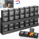 Pill Organizer 4-Times a Day: Weekly Pill Box 7 Day with Magnetic Shelf - Large Compartments Pill Case - Removable Medication Organizer Dispenser for Fish Oils Vitamin Holder Supplement (Black)