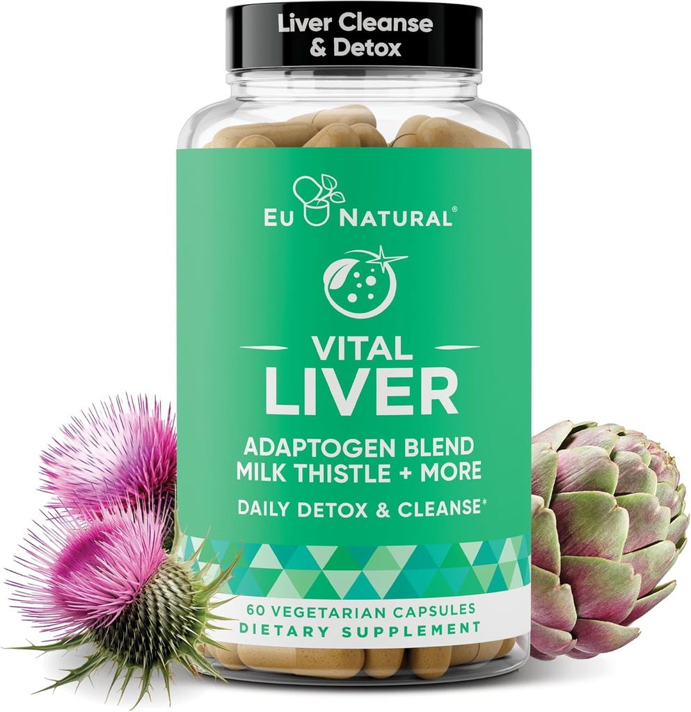 Vital lever rense Detox & Reparation - 9-in-1 Lever Support - Milk Thistle, Artichoke Extract, gurkemeje, Adaptogens - Optimal lever funktion og fordøjelse - 60 Vegetar bløde kapsler