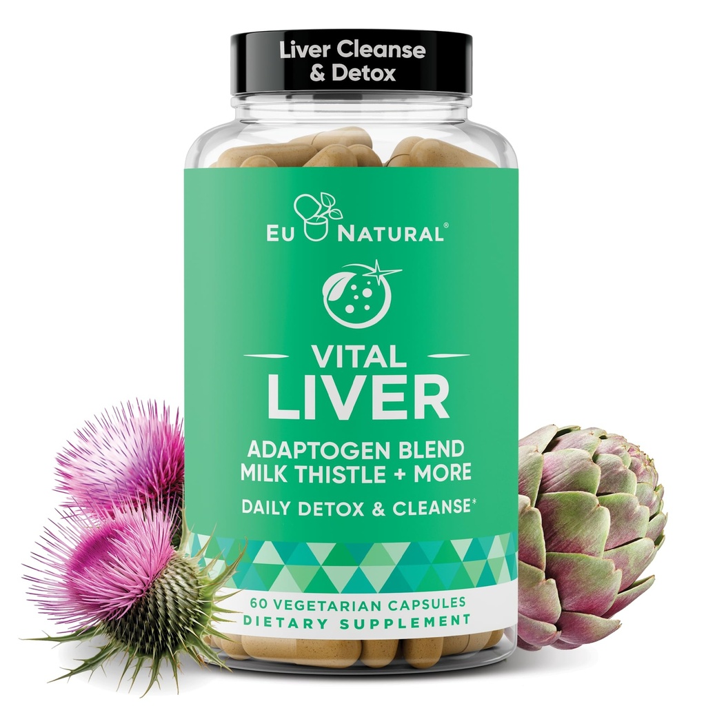 Vital lever rense Detox & Reparation - 9-in-1 Lever Support - Milk Thistle, Artichoke Extract, gurkemeje, Adaptogens - Optimal lever funktion og fordøjelse - 60 Vegetar bløde kapsler