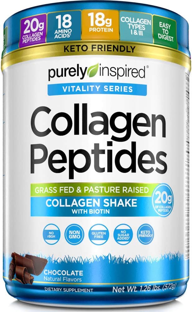 Rene Inspireret Collagen Peptider pulver Buddy 124; Collagen Protein Kosttilskud til kvinder og mænd med biotin Buddy 124; Keto Friendly & Non- GMO Buddy 124; Chokolade, 1,26 lbs (23 Servere)