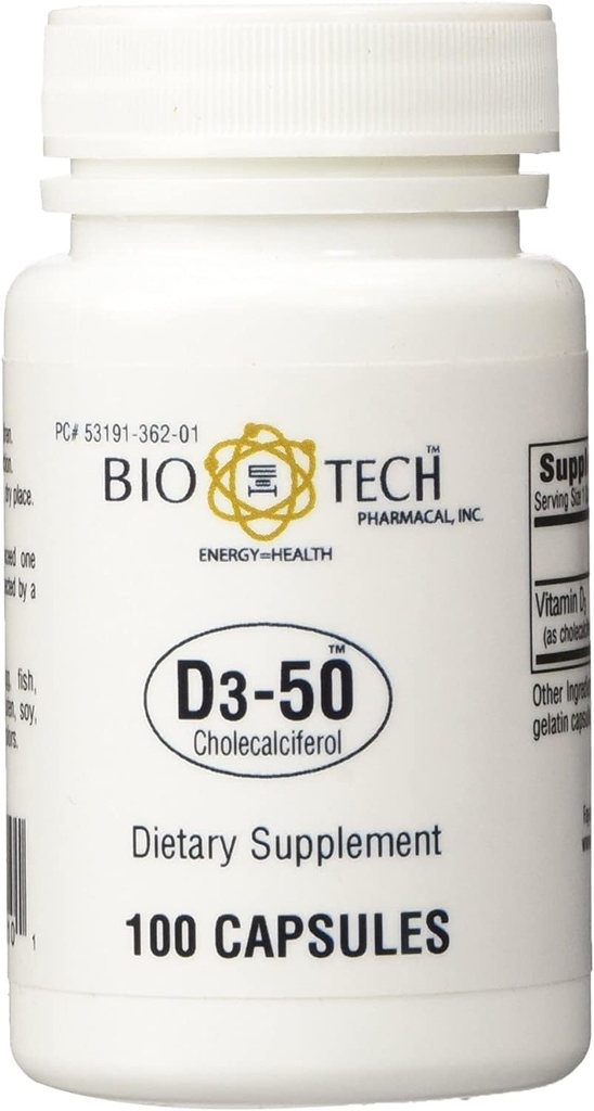D3- 50 50,000iu - Bio- Tech Pharmacal - 100 kapsler - Pakning med 2 stk.