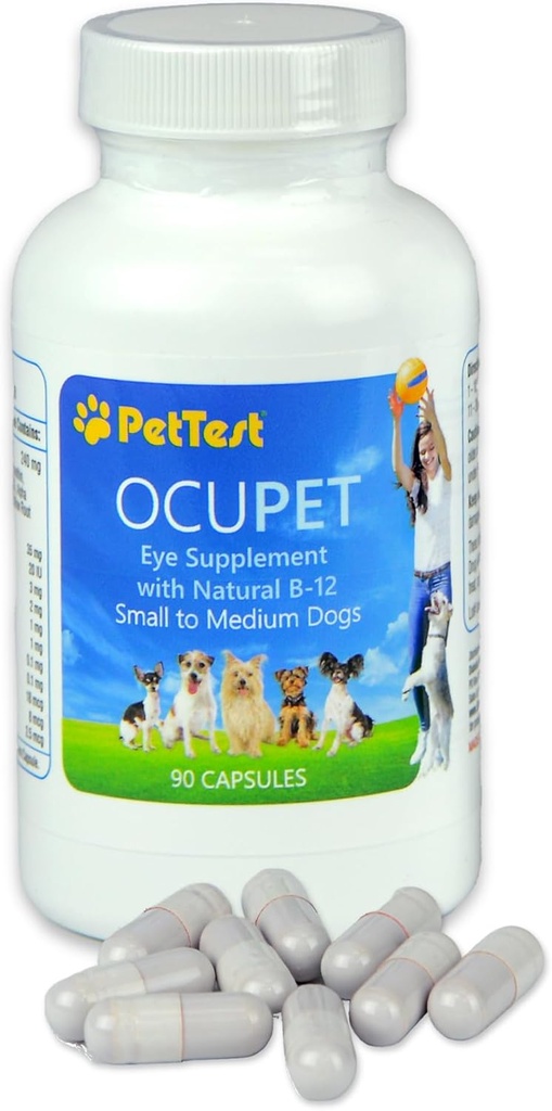 Ocupet Advanced Vision & Eye Health supplement til katte & Small- Medium Hunde, pakket med naturlige B12, Grape Seed Extract & Lutein til støtte kæledyr med diabetes eller øje relaterede betingelser-90 Kapsler