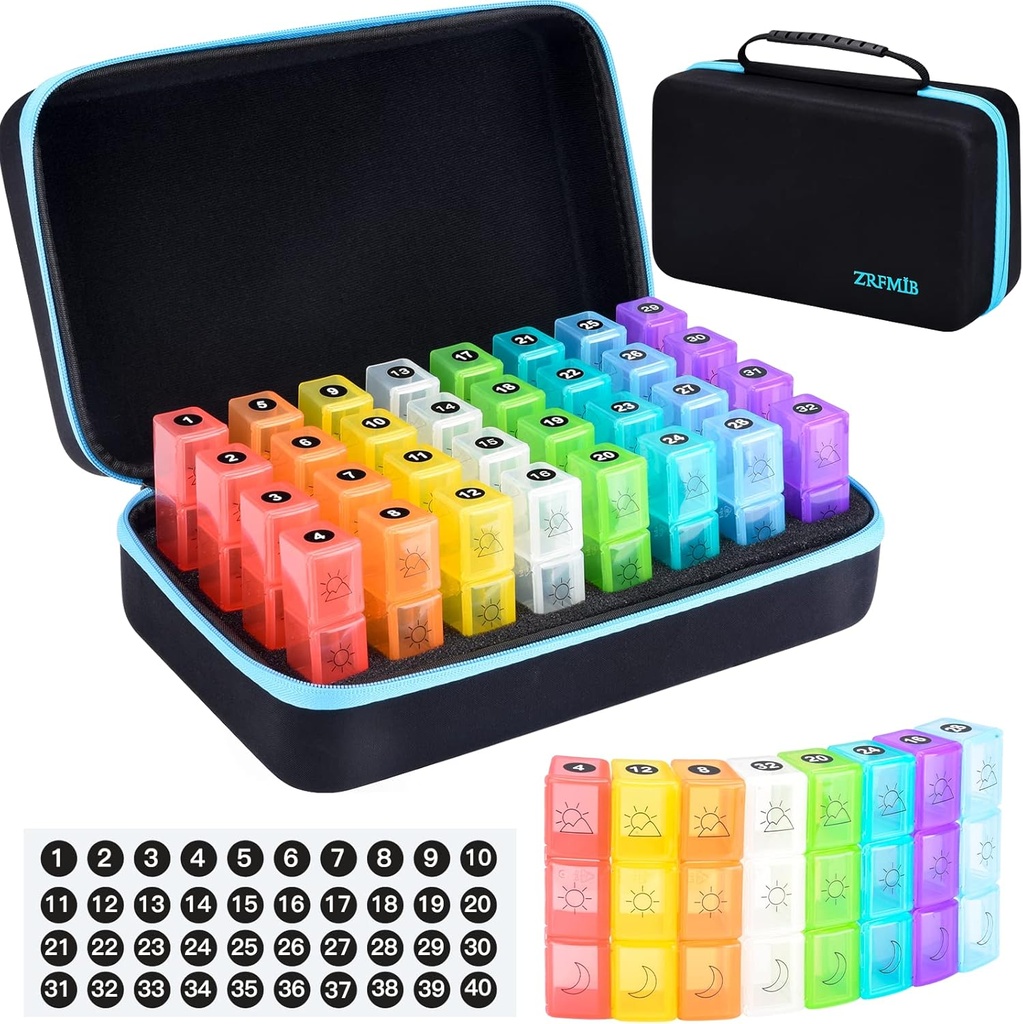 ZRFMIB Månedlig Pill Organizer 3X en dag, 30 dages rejse Pill Box Organizer med 32 daglige kompartmenter, Måned Pill Box Organizer for Fish Oil, Vitamin, Kosttilskud og Medicin