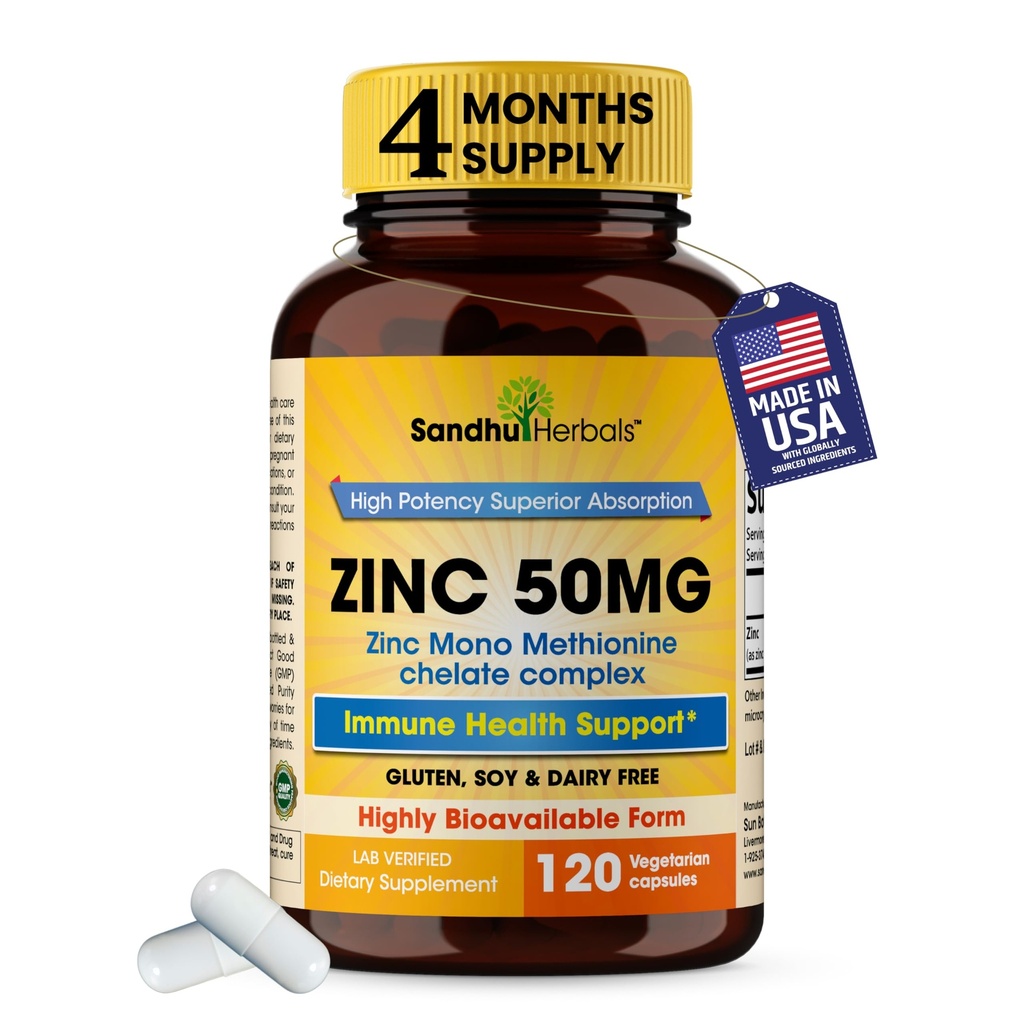 Zink 50mg kapsler til mænd og kvinder, 120 Greve • 124; stærkt Absorberbare Zinktilskud til immunsystemet Support 124; Zink 50 mg Mono Methionin Chelated Complex 124; Hjælper med hud sundhed & Samlet Immunitet