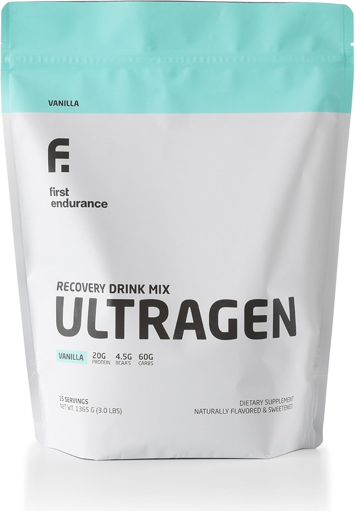 FIRST ENDURANCE Ultragen Workout Recovery Drink Powder, Protein Mix, Boosts Energy, Accelerates Recovery | Vanilla, 15 Servings
