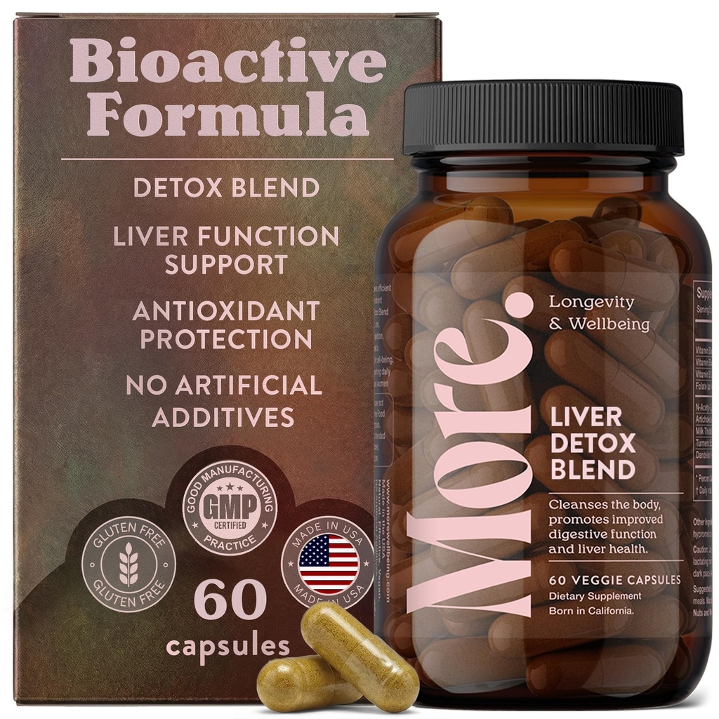 Mere. Longevity & Wellbeing Lever Support & Cleanse - Potent Extract- baseret formel med antioxidanter og aminosyrer - Leversundhed & fordøjelsesbalance - 60 kapsler (Made in USA)