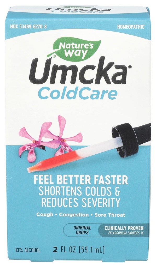 Nature 's Way Umcka ColdCare Homøopatisk, Shortens Colds, Sore Throat, Hough, and Congestion, Phenylephrine Free, Non- Drowsy, 2 Fl. Oz. Drops