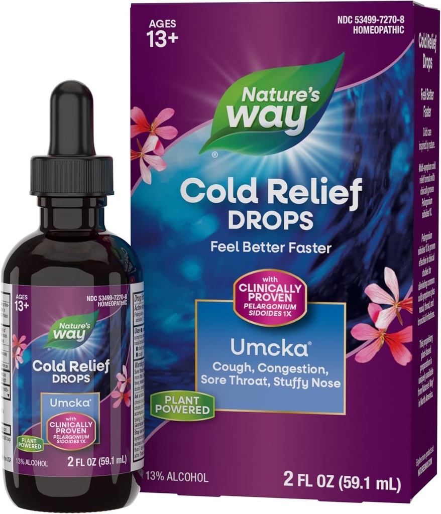 Nature 's Way Umcka ColdCare Homøopatisk, Shortens Colds, Sore Throat, Hough, and Congestion, Phenylephrine Free, Non- Drowsy, 2 Fl. Oz. Drops