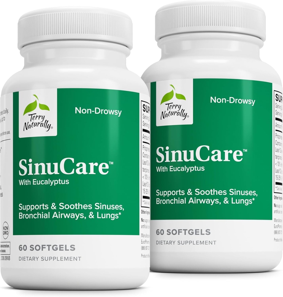 Terry Naturally SinuCare - Bronchial Wellness Support Supplement - Healthy Sinus Aid - Dietary Supplement to Support Healthy Lungs - 60 Softgels (2 Pack)