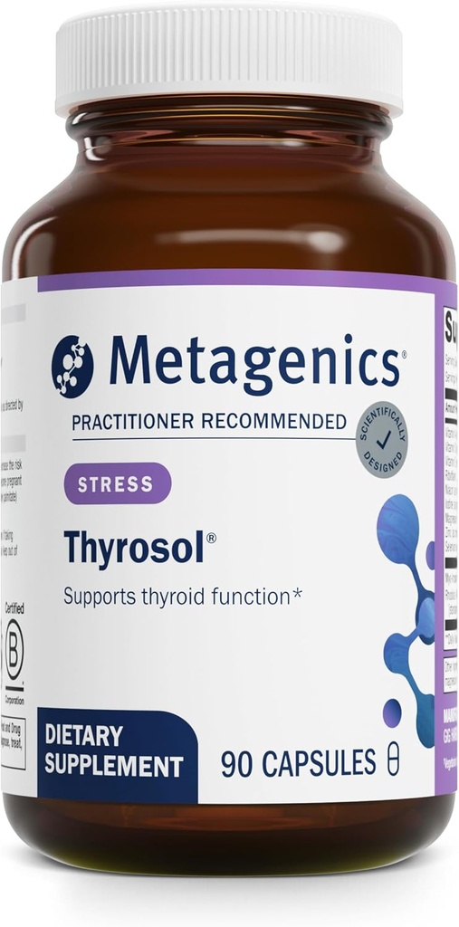 Metagenics Thyrosol - Vitamin & Mineral supplement til sund thyreoideastøtte & Stress- Relaterede Træthed * - med zink, Selen & Rhizoe ekstrakt - 90 kapsler