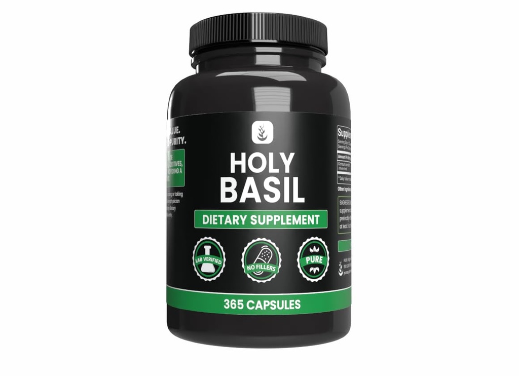 PURE ORIGINAL INGREDIENSER Holy Basilikum (365 kapsler) Ingen Magnesium eller ris Fyldere, Altid Pure, Lab Verified