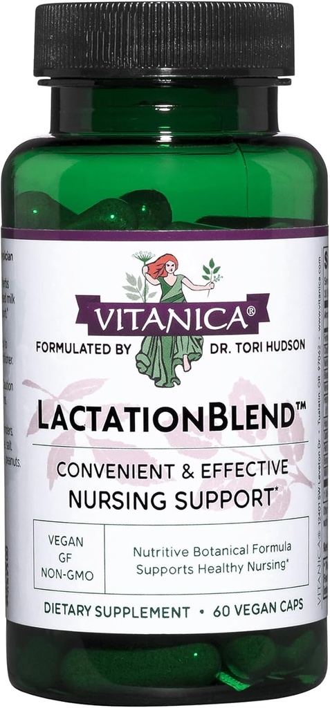 Vitanica LactionBlend, Amning supplement til øget Breast Milk Supply og Flow Organic Amning Support, med Fennel, Milk Thistle, Fenugreek og mere, Non- GMO, Vegan, 60 Kapsler