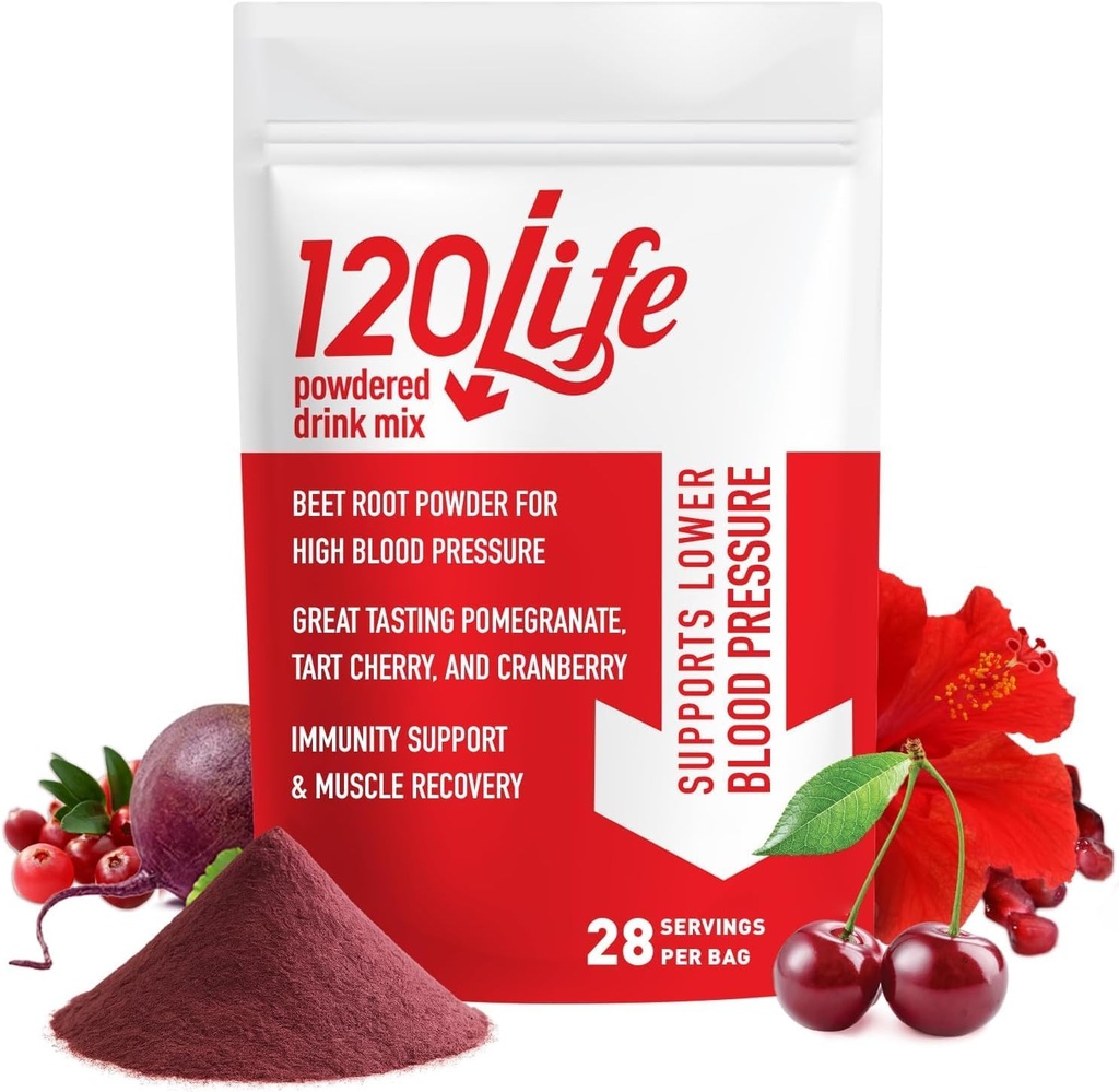 120Life blodtrykssupport, Natural Beet Root Powder Drink Mix med Pomegranat Powder, Tranebær supplement, Tart Cherry, Hibiscus, og Magnesium (28 Servere) - Gluten- Free, Vegan