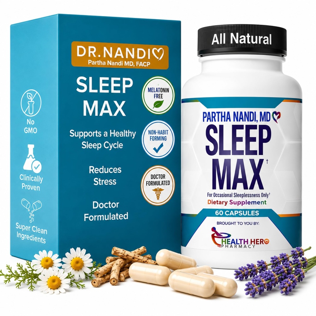 Dr. Nandi 's Sleep Max Natural Sleep Aid - Magnesium, GABA, 5-HTP & Taurine - REM Sleep & Deep Sleep Supplement uden Melatonin - Non-Habit Danning Vegansk Urte Sleep Aid - Non-GMO - 60 kapsler