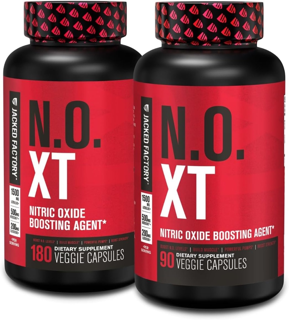 Jacked Factory N.O. XT nitrogenoxid tillæg med Nitrosigine L Arginin & L Citrullin for muskelvækst, Pumper, Vaskularitet, & Energy - Ekstra styrke før træning Muskelbuilder - 270 Veggie piller