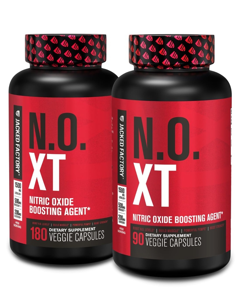 Jacked Factory N.O. XT nitrogenoxid tillæg med Nitrosigine L Arginin & L Citrullin for muskelvækst, Pumper, Vaskularitet, & Energy - Ekstra styrke før træning Muskelbuilder - 270 Veggie piller