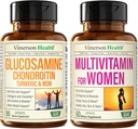 Glucosamin Chondroitin Gurkemeje + Multivitamin til kvinder 2- flaske supplement Bundle til hende. Sund immunrespons, fælles støtte, Antioxidant egenskaber