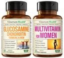 Glucosamin Chondroitin Gurkemeje + Multivitamin til kvinder 2- flaske supplement Bundle til hende. Sund immunrespons, fælles støtte, Antioxidant egenskaber