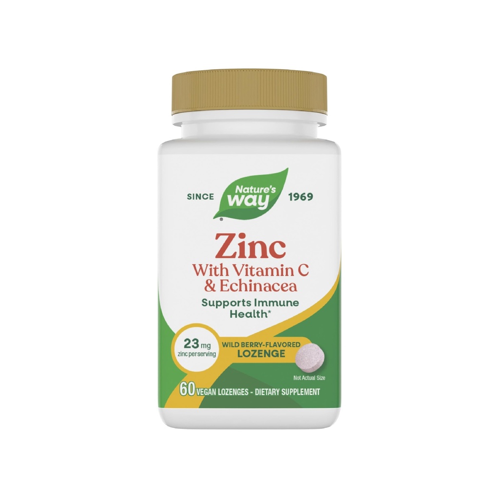 Nature 's Way Zink Lozenges med C-vitamin & Echinacea, Zink kosttilskud til mænd og kvinder, immunforsvar *, Wild Berry Flavor, 60 Lozenges (Packaging May Vary)