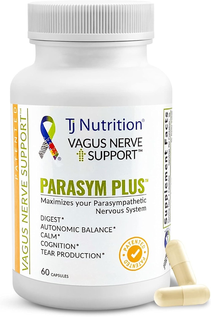 Parasym Plus Vagus Nerve Support, Patenteret fordøjelsestilskud, Energi Booster for mænd og kvinder, hukommelse supplement til hjerne, Gentle immunsystem Support, 60 kapsler