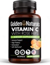 Golden Naturals Vitamin C with All Natural Rose HIPS, 1000mg, Immune Boosting Support and Powerful Antioxidant, High Absorption with BioPerine, Improve Skin Health, 90 Capsules