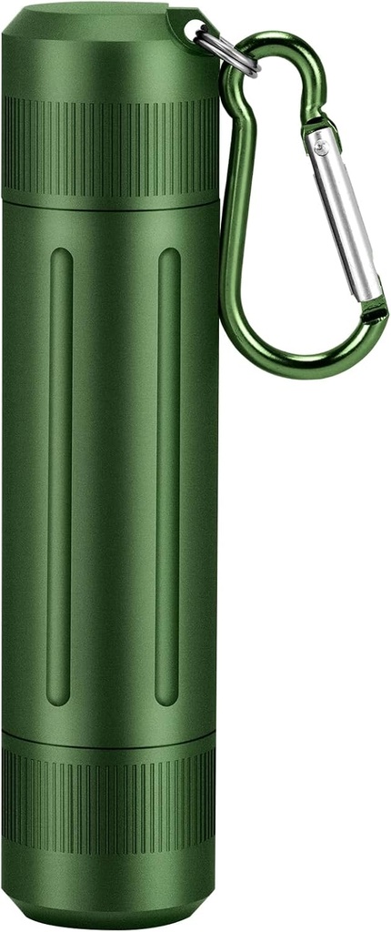 Bærbar pillebeholder Vandtæt Rugged Travel Pill sag med Keychain Aluminium Vitamin & tillæg Holder til daglig brug, Udendørs eventyr - Grøn