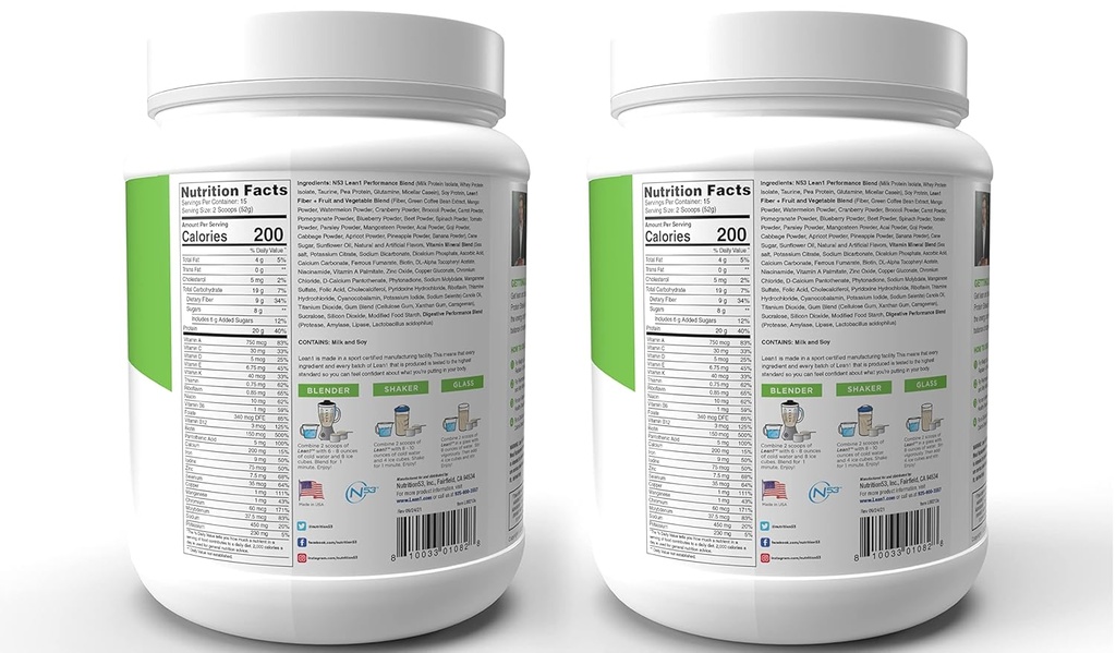 Lean1 Meal Erstatning Protein Shake, Vanilla Flavor, 2- PAKNING af 15 serveringstuber