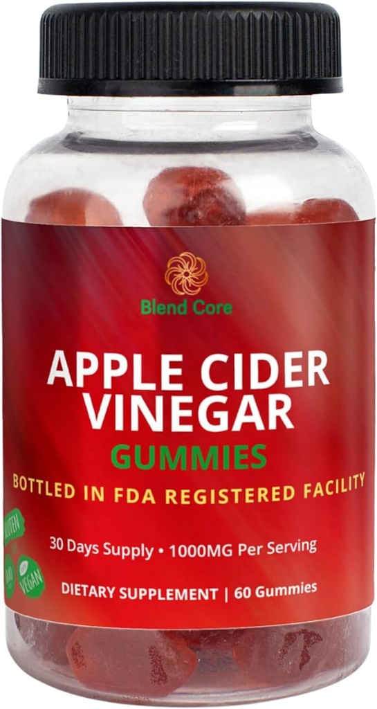 Æblecider Vincitol Gummier med vitamin B12 - Vegansk, Glutenfri, Non- GMO - Æble & Lilla Gulerod Tyggegummi - 1000mg ACV - 60 Gummier, 30- Day Supply