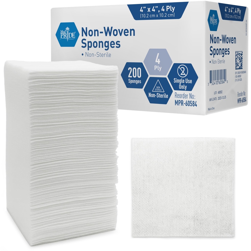 MED PRIDE Non- Woven Non- Steril Kirurgiske Sponges 200 Pack, 4in X 4in 4in 4in Ply Gauze Pads for Førstehjælp Sårpleje